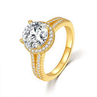 wholesale 925 Sterling Silver 2 Carat Moissanite Ring for Women, Niche High-End Luxury Jewelry, Cross-Border Wholesale European and American Jewelry-Silver with 2ct Zircon, Yellow Gold &gt; US Size 9