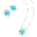925 Sterling Silver Turquoise Set Necklace Women's Simple Full Diamond Stud Earrings Pigeon Egg Ins Style Chain-0-3