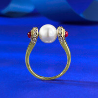wholesale S925 Sterling Silver Vintage-inspired Luxury Style Zodiac Bead Ring, Exquisite and Fashionable Versatile Ring-R1334 Gold Lucky Bead Ring  Size 6
