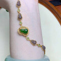 wholesale S925 silver inlaid natural Hetian jadeite lavender gourd bracelet with Five Blessings design in new Chinese style-0-0
