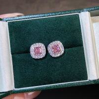 wholesale S925 Sterling Silver Pink Sakura Full Diamond Square Stud Earrings, Versatile and Elegant Silver Jewelry Wholesale-Pink Diamond-ED140 925 Silver