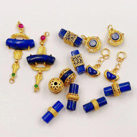 wholesale S925 gold-plated metal, natural lapis lazuli accessories, scattered beads, spacer beads, gaskets, semi-finished products, DIY jewelry, bracelet, necklace accessories-Cylindrical