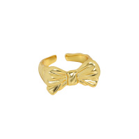 wholesale S925 Sterling Silver Korean Version Ins Small and Unique Design Sense Minimalist Light Luxury Style Bow Textured Open Adjustable Ring for Women-18K Gold [No. 14/Adjustable] Opening adjustable