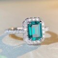 wholesale S925 Sterling Silver Square Emerald Ring for Women, Full CZ Pavé, Step-Cut Tower Ring Wholesale, CZ Band-0-1