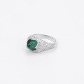 wholesale S925 Silver Lab-Grown Sugarloaf Emerald 8*8mm with Diamond Halo, Fashionable and Popular Ring-0-4