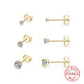 wholesale S925 Sterling Silver 3-Piece Set of Minimalist Stud Earrings with European French-Style Diamond Accents-0-5