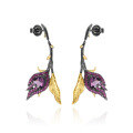 wholesale S925 Sterling Silver Designer High-End Floral Earrings, Natural Style Design with Natural Garnet Stud Earrings-0-6