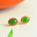 wholesale Rose gold-plated 925 silver inlaid with Hetian jade earrings, court-style ancient elegance gemstone stud earrings-0-2