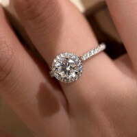 wholesale S925 Sterling Silver 1-Carat Simulated Diamond Ring 65 Luxury Halo Setting European & American Style Ring for Women-R1089 White Diamond No. 9