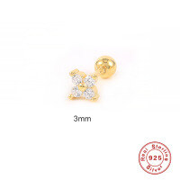 wholesale S925 Sterling Silver Single Mini Petal Diamond-Studded Threaded Ear Piercing Earring, Popular in Europe and America, Simple and Versatile-Gold single-3mm