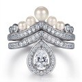 wholesale S925 Sterling Silver Cross-Border Wholesale Exaggerated Multi-Way Wear Women's Pearl Set Matching Rings Teardrop Shape Wedding Band for Style-0-4