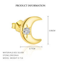 wholesale S925 Sterling Silver Cross-border Star And Moon Luxury Zircon Earrings For Women, Fashionable And Versatile French Minimalist Trendy Ear Accessories-E5170-Gold/Single 925 Silver