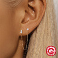 wholesale S925 Sterling Silver Classic Heart Opal Zircon Chain Double Earrings-0-3