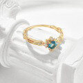 wholesale S925 Sterling Silver "Bluebell" Floral Design Women's Ring with Natural London Blue Topaz-0-1
