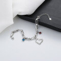 wholesale S925 Sterling Silver Creative Double-Layer Connected Heart Blue and Red Zircon Bracelet Hip-Hop Trendy Women's Accessory-0-1