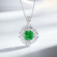 Sterling Silver Full Diamond Iced Cut Pendant Necklace, Wholesale Cross-Border Hot Seller-Green Diamond - XL016  Single Pendant
