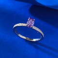wholesale S925 metal purple high-carbon diamond ring, full set with 4*6mm stone, live streaming lightweight luxury style women's ring, live broadcast edition-0-2