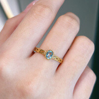 wholesale S925 Sterling Silver Red Elk Ring for Women with Sea Blue Zircon, Mesh Design, Minimalist and Stylish INS-style Ring-BZ0315-Gold US Size 9