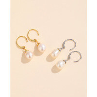 wholesale 925 Sterling Silver Freshwater Pearl Earrings, Minimalist Niche Design, Aloof Style Dangle Earrings, Light Luxury High-End Elegant Accessories-Freshwater Pearl Gold &gt; 925 Silver