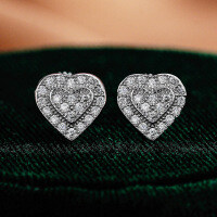 925 Sterling Silver Hip Hop American Style Moissanite Heart D-Color Unisex Earrings-Set with moissanite (white gold)  925 silver