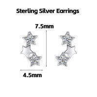 wholesale Metal: S925 Sterling Silver Cute Star Ear Studs For Women, High-end Sense, Sweet, Ins Style, Popular Luxury Sterling Silver Earrings, Adorable-Double Star Pearl Sterling Silver Earrings