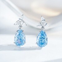 High-Carbon Diamond 10X14 Water Drop Ear Stud with Baguette and Radiant Cut-Blue Diamond - ED051  925 Silver