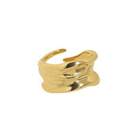 wholesale S925 Sterling Silver Korean Version Ins Small Design Sense Irregular Fold Surface Textured Open Ring for Women-JB096【Korean K Gold】 Adjustable opening