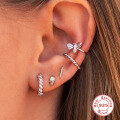 wholesale S925 Sterling Silver Single Skull Diamond Piercing Threaded Ear Stud, Fashionable and Creative INS Ear Cuff-0-1