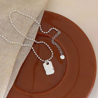 wholesale S925 Sterling Silver English Square Pendant Small Bead Necklace for Women, Summer Minimalist Luxury Advanced Letter Collarbone Chain-Pure silver (43+5CM)