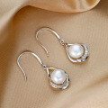 wholesale S925 Sterling Silver Water Drop Freshwater Pearl Earrings for Women, Minimalist Vintage Elegant Hook Earrings for Face Slimming-0-1