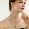Sterling Silver Vintage Geometric Teardrop Round Emerald Necklace-0-1