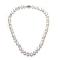 Metal Freshwater Pearl Necklace, Mother's Day Gift-Natural freshwater pearl necklace with round clasp; pearls 7-8mm; chain length 50cm.