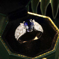wholesale S925 silver gold-plated, lab-grown sapphire 15ct high-grade jewelry royal blue oval ring for TikTok live sales-0-1