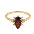 wholesale S925 gold-plated silver Japanese-style luxury women's ring featuring a natural marquess-cut garnet, with exquisite floral engraving on the band-0-3