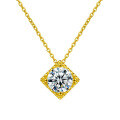 S925 Sterling Silver Moissanite Minimalist Cube Pendant Necklace-0-5