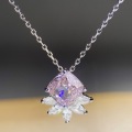 wholesale PT950 gold-plated S925 silver versatile pink diamond necklace with ice flower cut and radiant cut zircon pendant-0-2