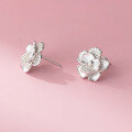 wholesale S925 Sterling Silver Fresh and Sweet Ins Style Designer Diamond Sandblasted Double-Layer Flower Earrings M06711-0-4