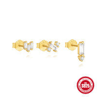 wholesale S925 Sterling Silver Planet Octagram Earring Set with Sparkling Diamonds, Small Pearl Accent, Geometric Design, and Versatile Elegance-3-piece set Gold#2 925 silver