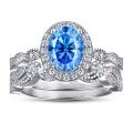 wholesale S925 Sterling Silver 15ct Oval Moissanite Ring Set Women's Stackable Ring High-End Silver Jewelry-0-21