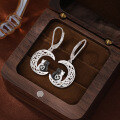 wholesale 925 Sterling Silver Cross-Border European and American Two Small Cats Hollow-Out Moon Earrings, Niche Design New Arrival High-End Earrings-0-1