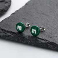 wholesale S925 silver resin enamel trendy fun M&M-shaped earrings, fresh and playful cute style earrings-146FR/green approximately 2.4g/pair>925 silver