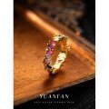 wholesale 925 Sterling Silver FarFan Light Luxury Rainbow Zircon Ring for Women,。-0-0