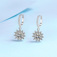 wholesale PT950 gold plated 925 sterling silver women's moissanite sunflower ear clips jewelry manufacturer wholesale-5mm zircon 925 silver