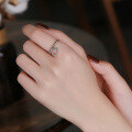 wholesale S925 Sterling Silver Heart Pendant Ring, Ins Niche Design, Elegant and Versatile Women's Index Finger Ring-0-3