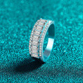 S925 Sterling Silver Full Moissanite Square Sugar Row Ring, Ins Light Luxury Exquisite Stackable Fashion Band-0-0
