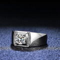 Platinum-Plated 925 Sterling Silver Solid Men's Ring with Full Moissanite-0-1