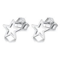 wholesale Sterling Silver Hollow-out Five-pointed Star Earrings, Fashion Minimalist Versatile Daily Wear Ear Accessories-Silver 925 silver