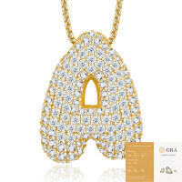 925 Silver Gold-Plated Letter Pendant Choker Necklace for Women-The letter A (including GRA certificate)