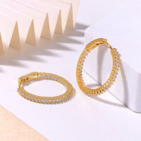 wholesale Metal material first: Exquisite and versatile full diamond stretch earrings for women with silver-set moissanite, cross-border e-commerce earrings-Silver and gold with zircon 20 inner diameter