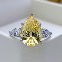 wholesale 925 Silver 10*14 Teardrop Pear-Shaped Engagement Ring for WomenWater Drop Diamond RingJewelry Ring-R083 Yellow Diamond No. 6
